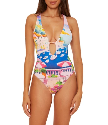 Becca By Rebecca Virtue Positano Seersucker Texture Reversible One Piece Swimsuit