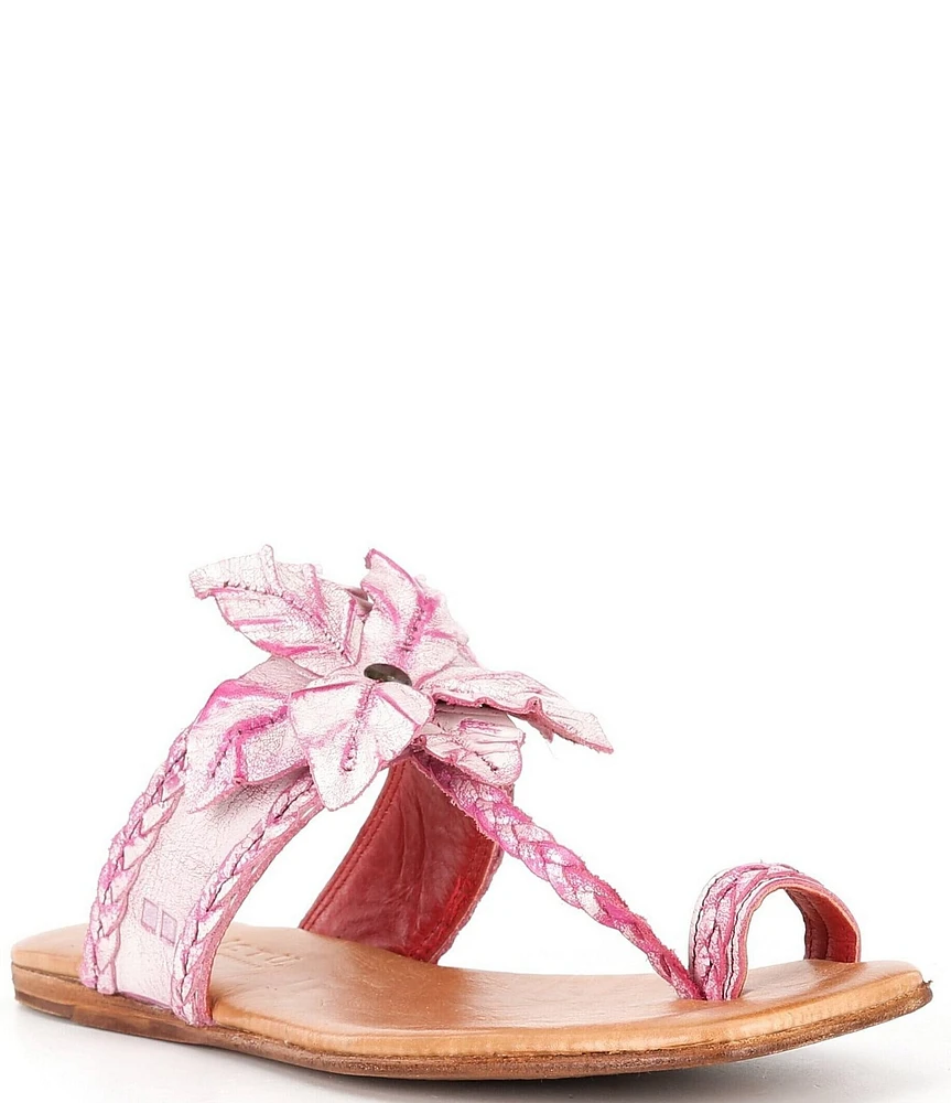 Bed Stu Isobel Leather Braided Flower Ornament Toe Loop Sandals