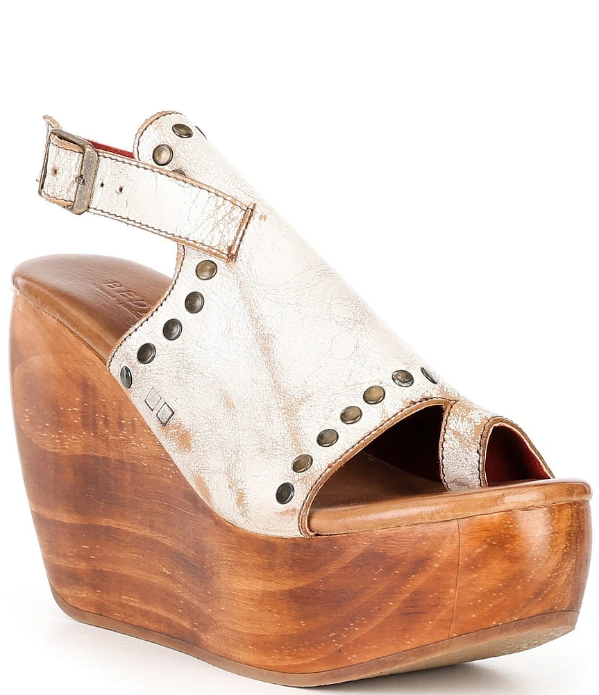 Bed Stu Joann II Studded Leather Wood Wedge Sandals