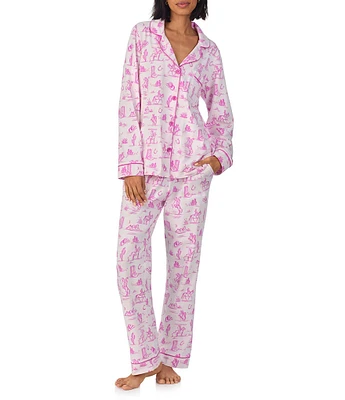 BedHead Cowgirl Toile Print Short Sleeve Notch Collar Knit Pajama Set