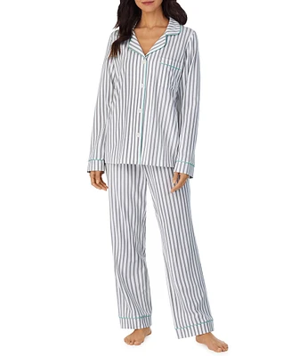 BedHead Family Matching Stripe Print Long Sleeve Notch Collar Cotton Knit Pajama Set