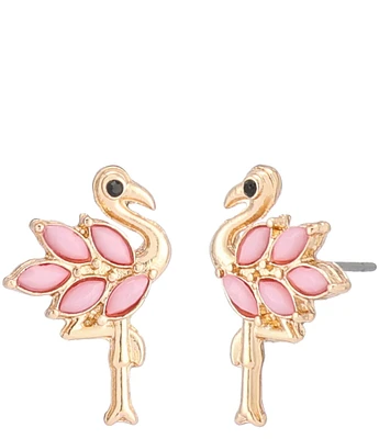 Betsey Johnson Backyard Flamingo Novelty Stud Earrings