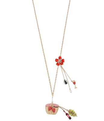 Betsey Johnson Betsey's Backyard Picnic Basket Novelty Long Pendant Necklace