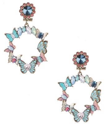 Betsey Johnson Boho Butterfly Gem Orbital Drop Earrings