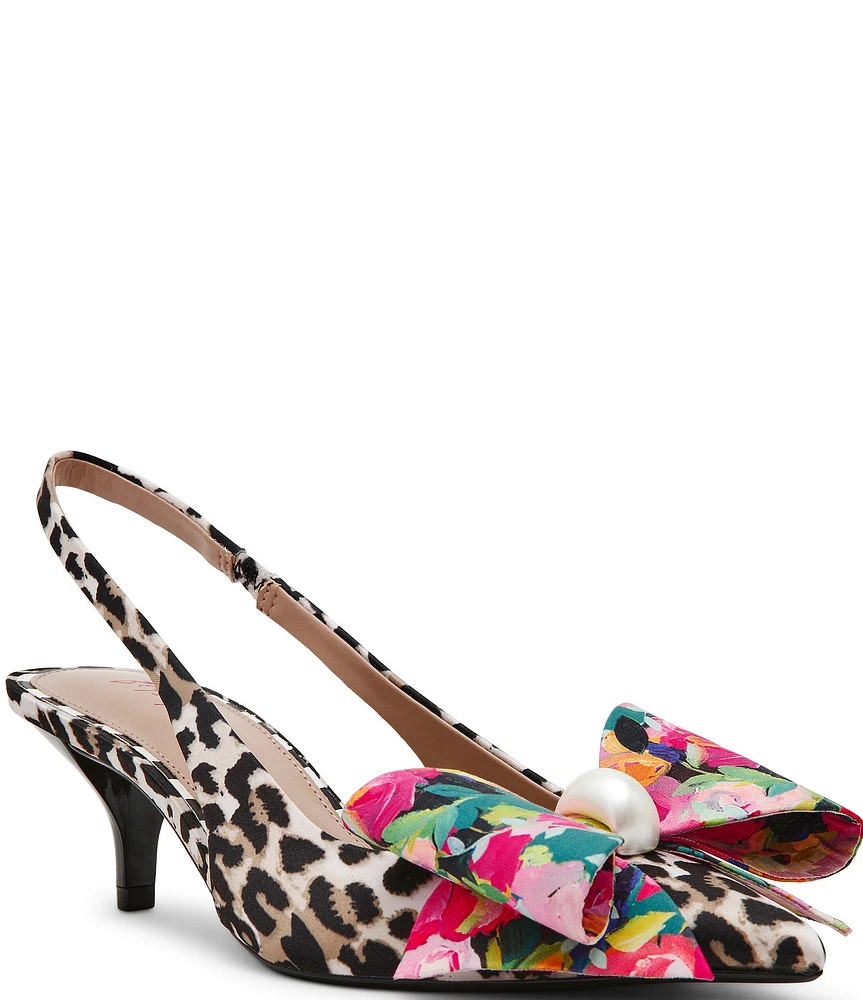 Betsey Johnson Claira Leopard Pearl Oversized Bow Slingback Pumps