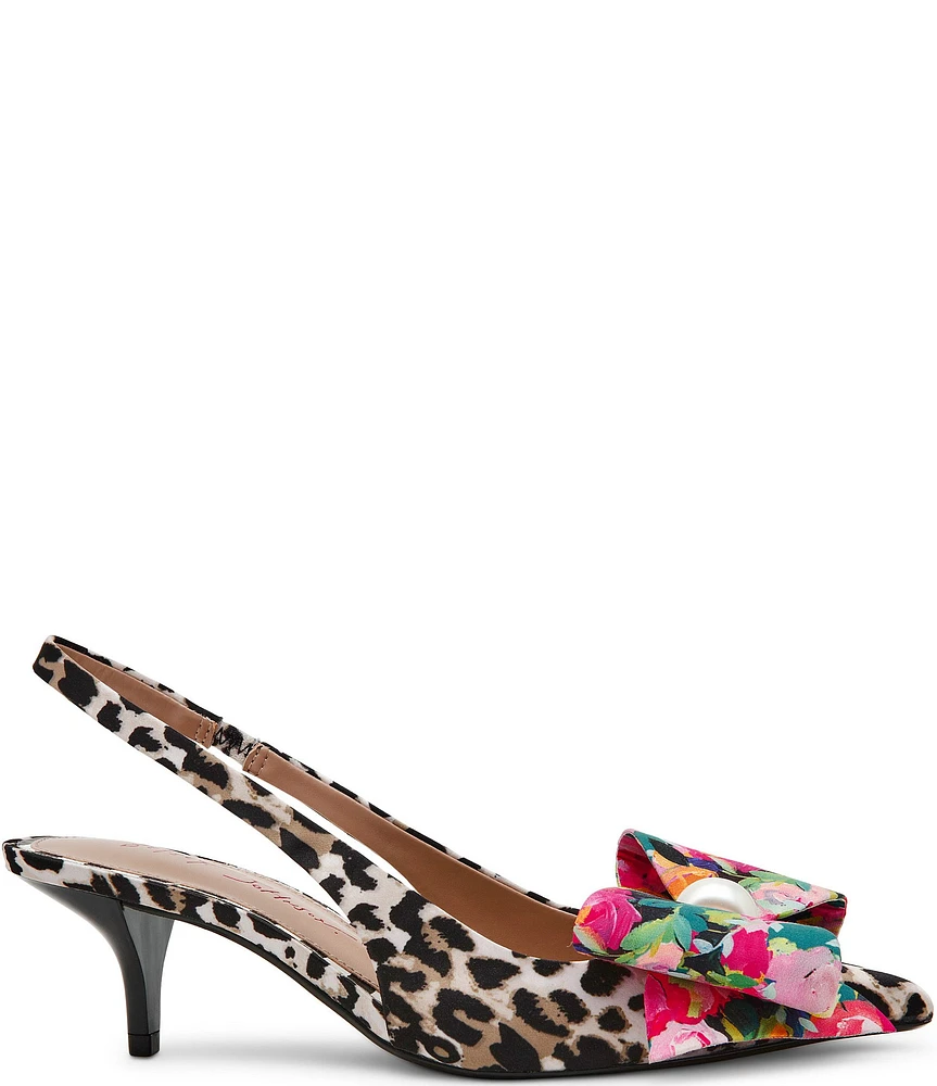 Betsey Johnson Claira Leopard Pearl Oversized Bow Slingback Pumps