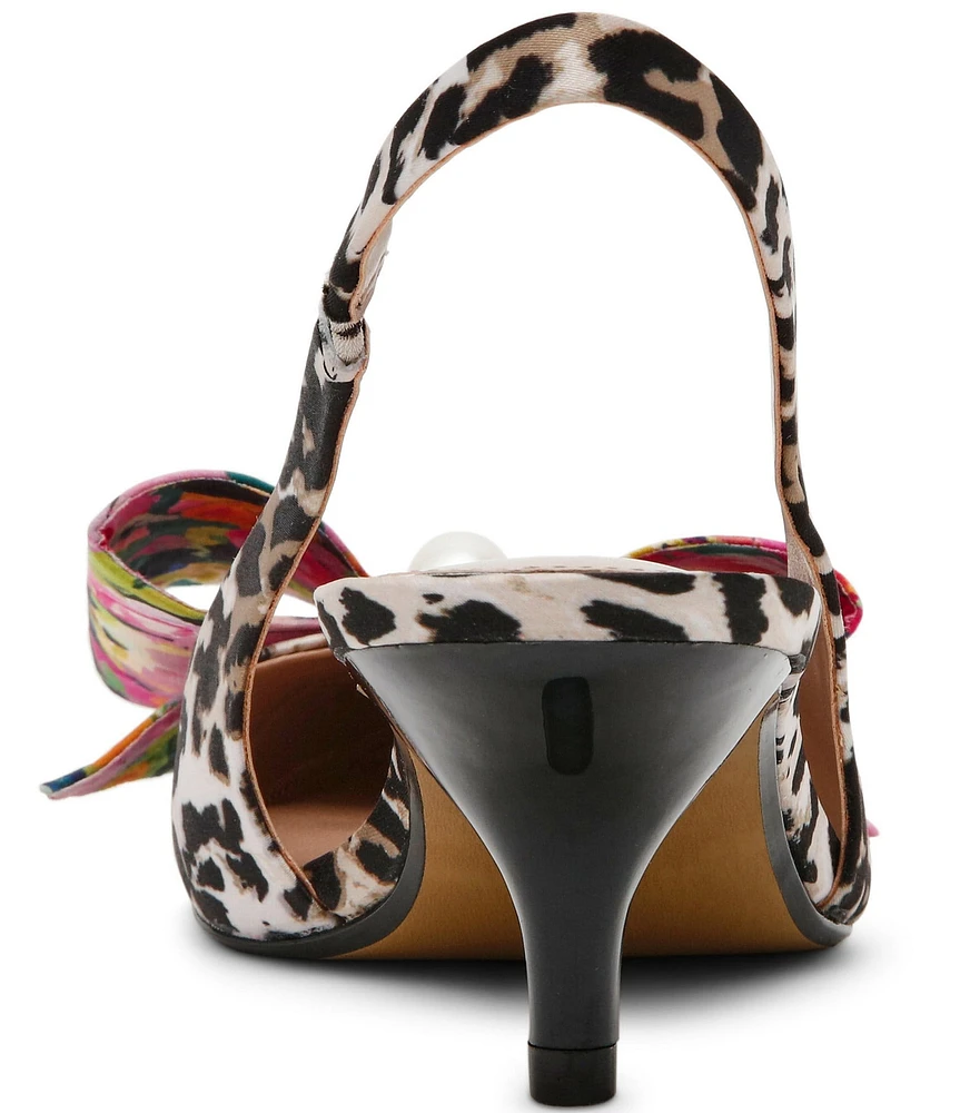 Betsey Johnson Claira Leopard Pearl Oversized Bow Slingback Pumps