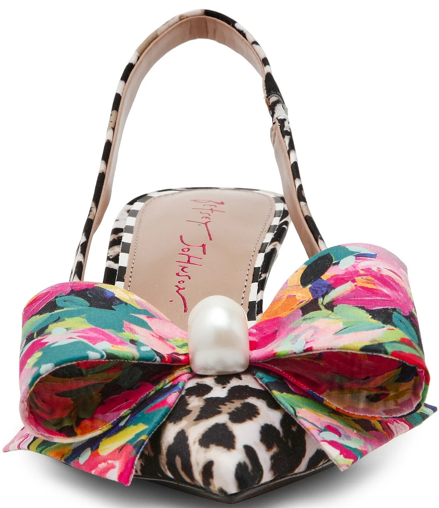 Betsey Johnson Claira Leopard Pearl Oversized Bow Slingback Pumps