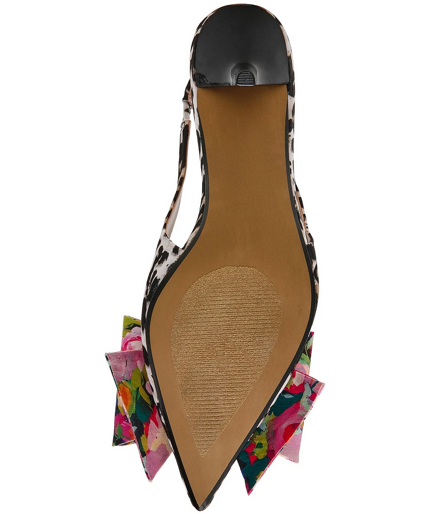 Betsey Johnson Claira Leopard Pearl Oversized Bow Slingback Pumps