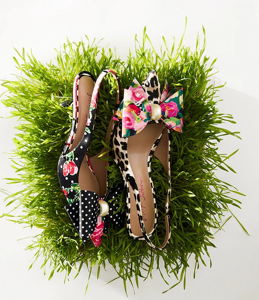 Betsey Johnson Claira Leopard Pearl Oversized Bow Slingback Pumps