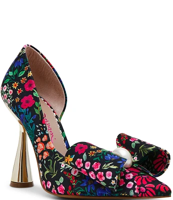 Betsey Johnson Kyliee Ditsy Floral Oversized Bow and Pearl Ornament Detail Pumps
