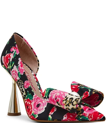 Betsey Johnson Kyliee Rose Leopard Oversized Bow and Pearl Ornament Detail Pumps