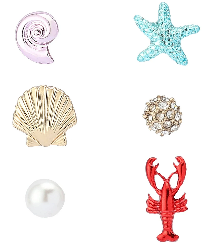 Betsey Johnson Mermaid Jewels Lobster & Seashell Mismatched Novelty Stud Earring Set