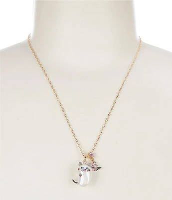 Betsey Johnson Pearl Critters Cat Novelty Short Pendant Necklace