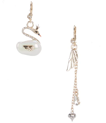 Betsey Johnson Pearl Critters Swan & Wing Novelty Mismatch Earrings