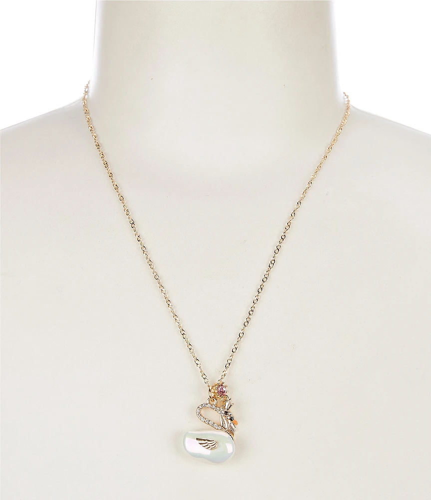Betsey Johnson Pearl Critters Swan Novelty Short Pendant Necklace