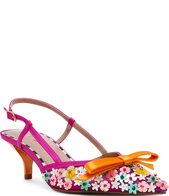 Betsey Johnson Sadyy Flower Applique Embellished Bow Detail Slingback Pumps