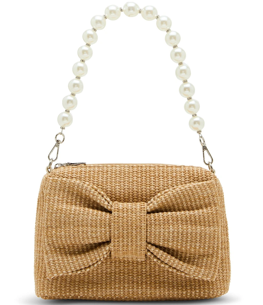 Betsey Johnson Straw Bow Pearl Statement Handle Shoulder Bag