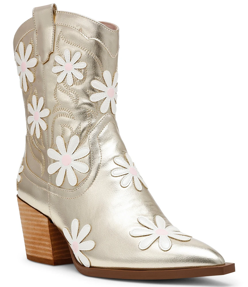 Betsey Johnson Teddyy Daisy Print Western Booties