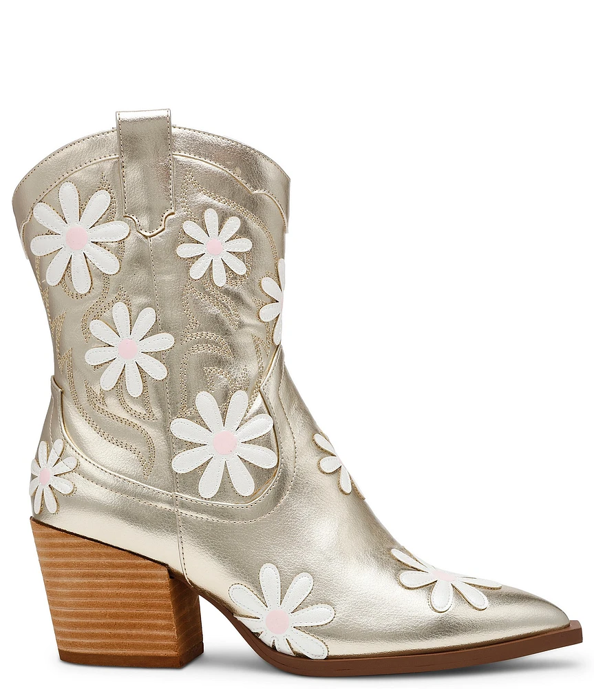 Betsey Johnson Teddyy Daisy Print Western Booties
