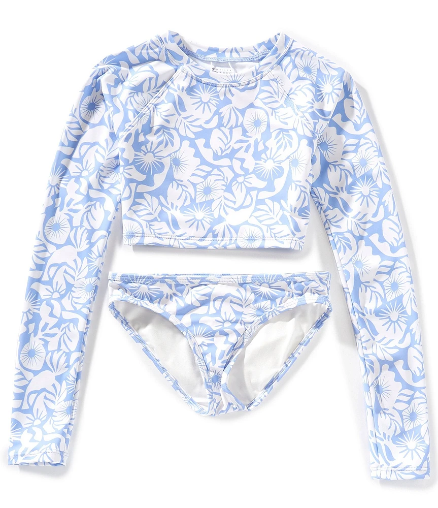 Billabong Big Girls Long Sleeve Island Time Cropped Rashguard T-Shirt & Matching Hipster Bottom Two-Piece Swimsuit