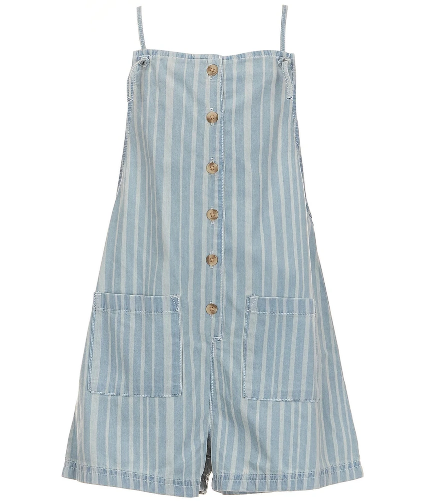 Billabong Big Girls Sleeveless Wave Watch Jr Striped Lightweight Denim Romper