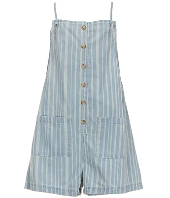 Billabong Big Girls Sleeveless Wave Watch Jr Striped Lightweight Denim Romper