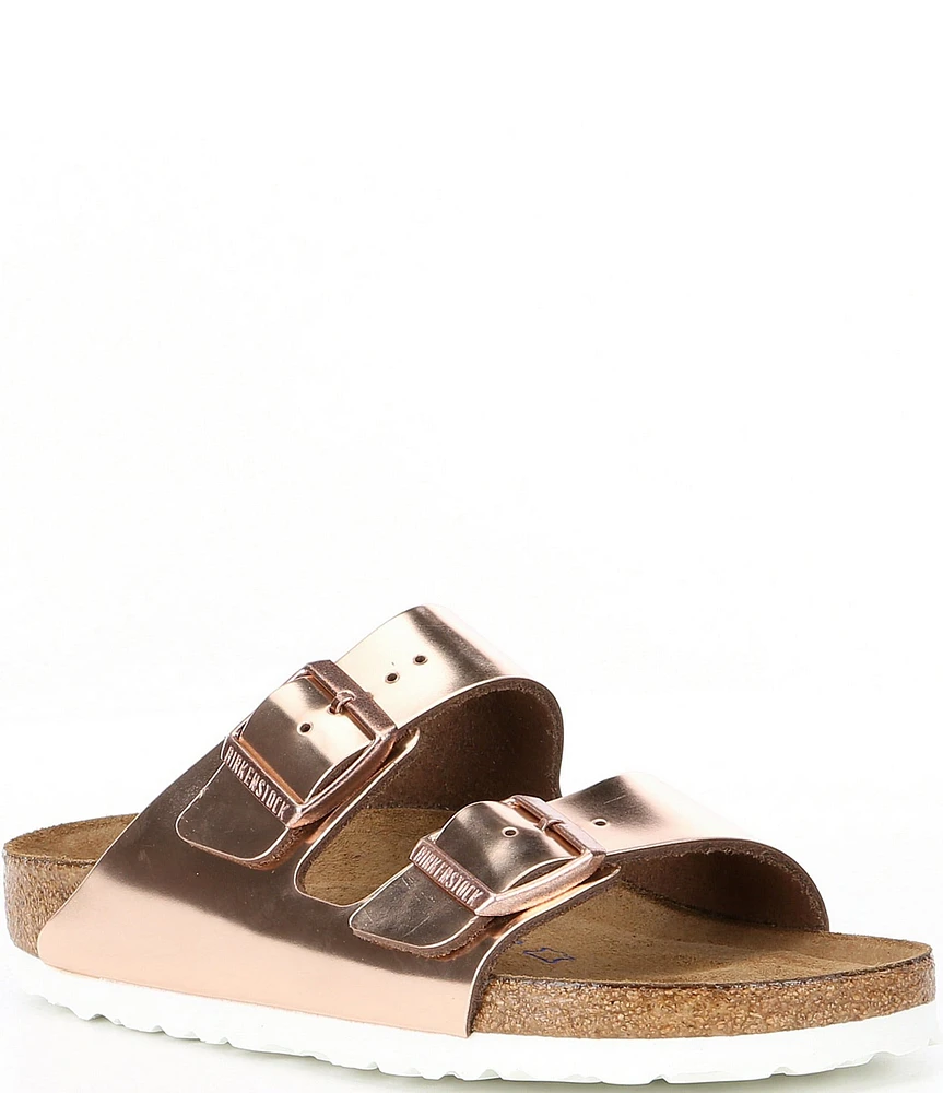 Birkenstock Women's Arizona Soft Footbed Banded Buckle Metallic Slide Sandals