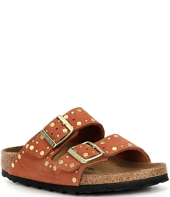Birkenstock Arizona Suede Rivet Detail Double Banded Slide Sandals