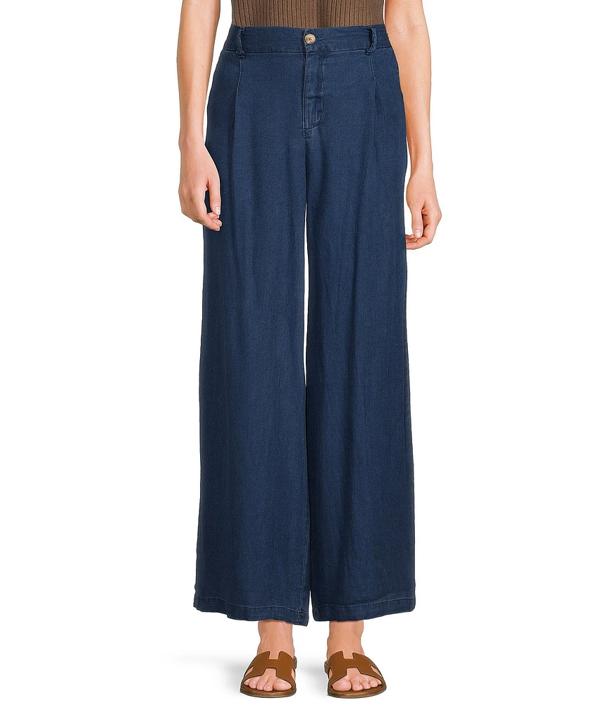Blu Pepper Denim High Rise Button Front Straight Wide Leg Pants