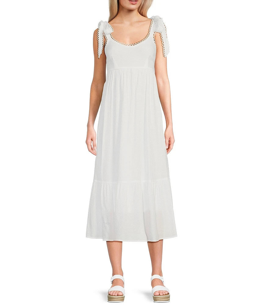 Blu Pepper Textured V-Neck Tie Shoulder Midi Dress