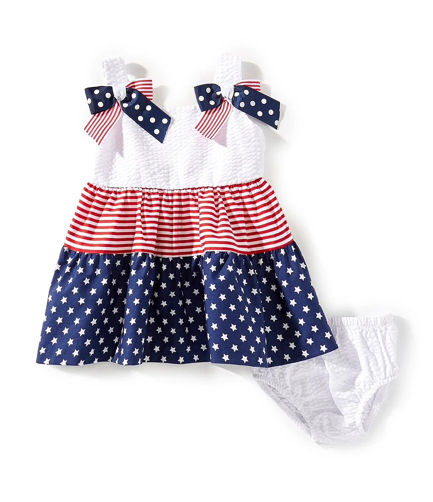 Bonnie Jean Baby Girls Bow Shoulder Americana Printed Dress With Coordinating Panty