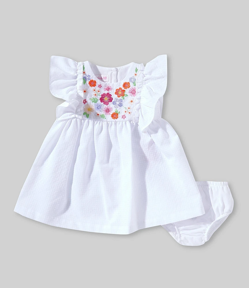 Bonnie Jean Baby Girls Floral Embroidered Ruffled Windowpane Check Dress