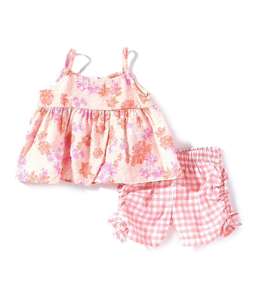 Bonnie Jean Baby Girls Floral Print Peplum Top & Woven Check Shorts Set