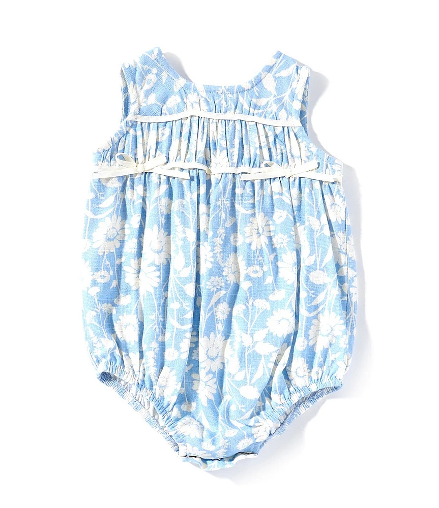 Bonnie Jean Baby Girls Floral Print Shirred Bodice Bow Bubble
