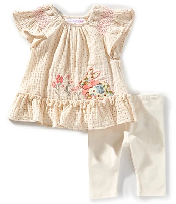 Bonnie Jean Baby Girls Flutter-Sleeve Easter Bunny Tunic Top & Solid Capri Leggings Set