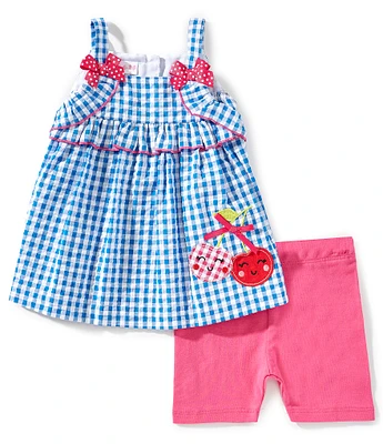 Bonnie Jean Baby Girls Happy Cherries Applique Seersucker & Coordinating Biker Short Set