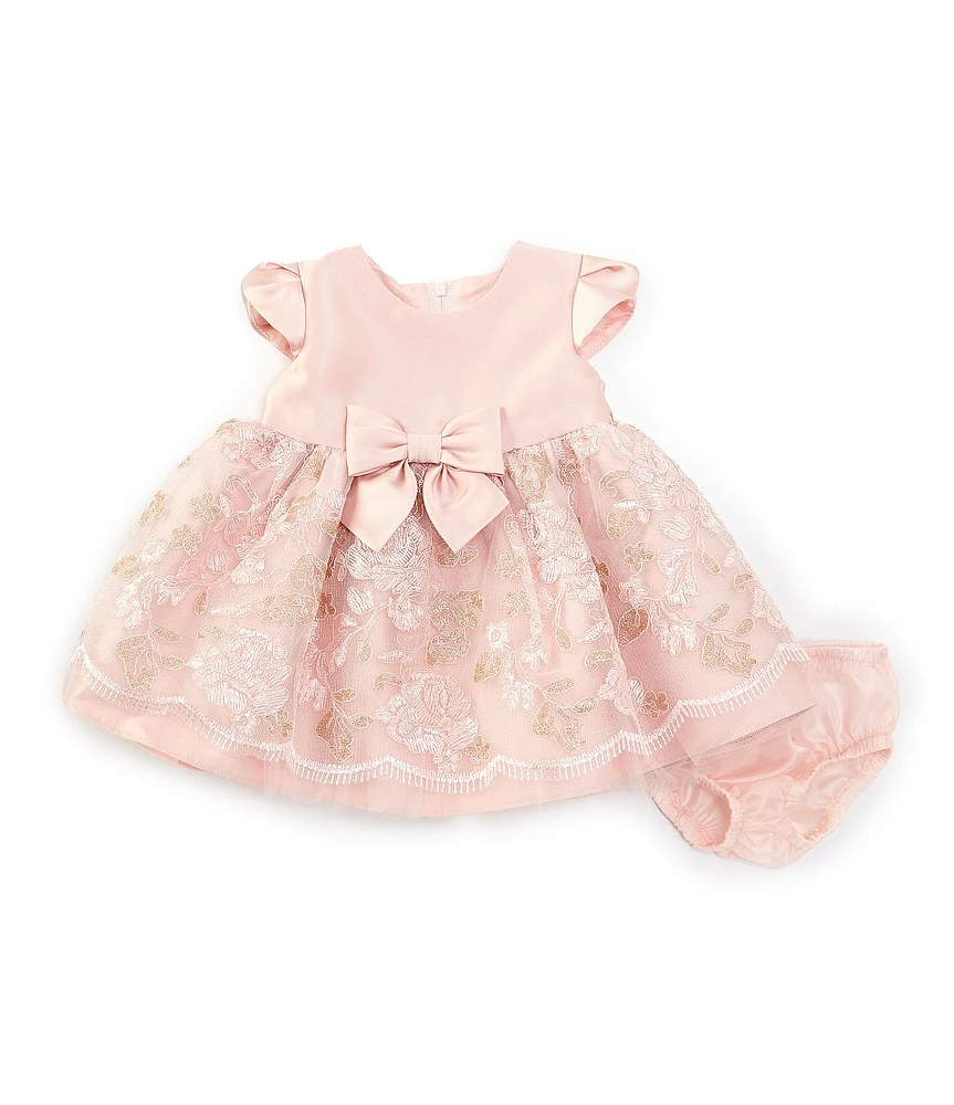 Bonnie Jean Baby Girls Petal-Sleeve Embroidered-Lace-Overlay-Skirted Mikado Fit-And-Flare Dress