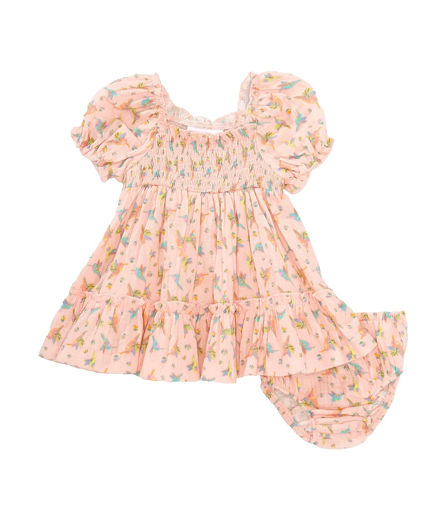 Bonnie Jean Baby Girls Puffed-Sleeve Hummingbird Printed A-Line Dress