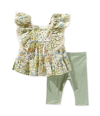 Bonnie Jean Baby Girls Short Ruffle Sleeve Floral Top & Striped Capri Leggings Set