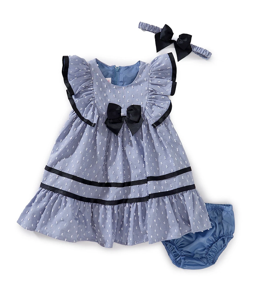 Bonnie Jean Baby Girls Short Ruffle Sleeves Clip Dot Chambray Nautical Dress