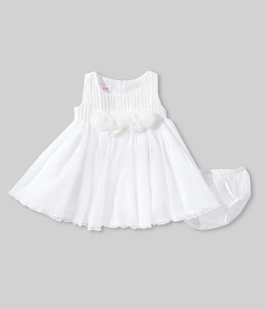 Bonnie Jean Baby Girls Sleeveless Flower Trim Pleated Dress