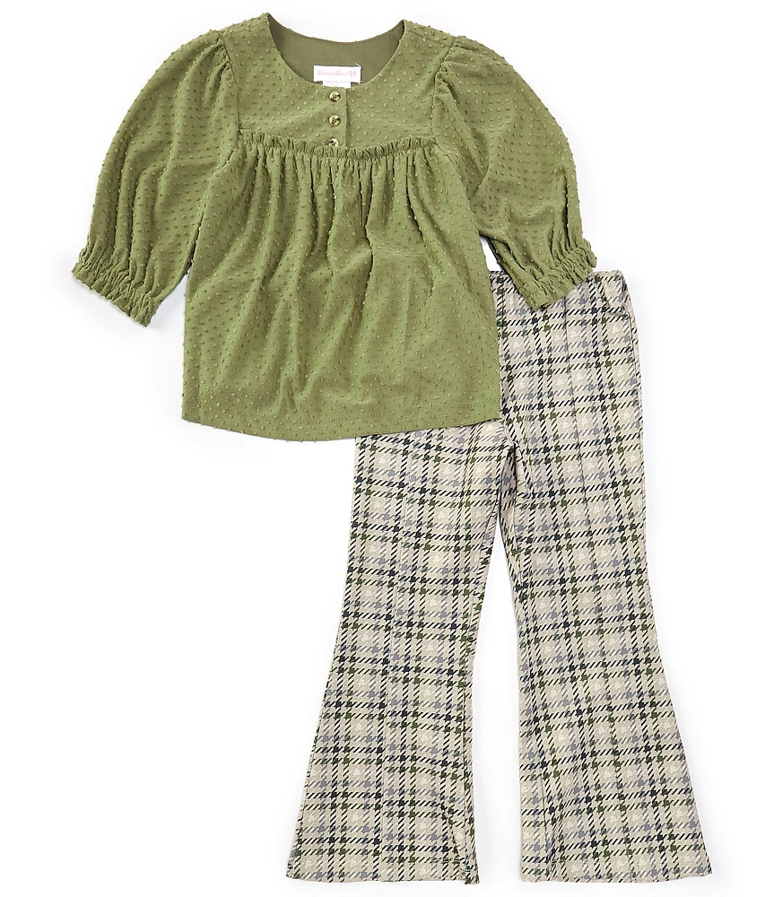 Bonnie Jean Big Girls 3/4-Sleeve Clip-Dot Knit Tunic Top & Flared-Leg Ponte Pant Set