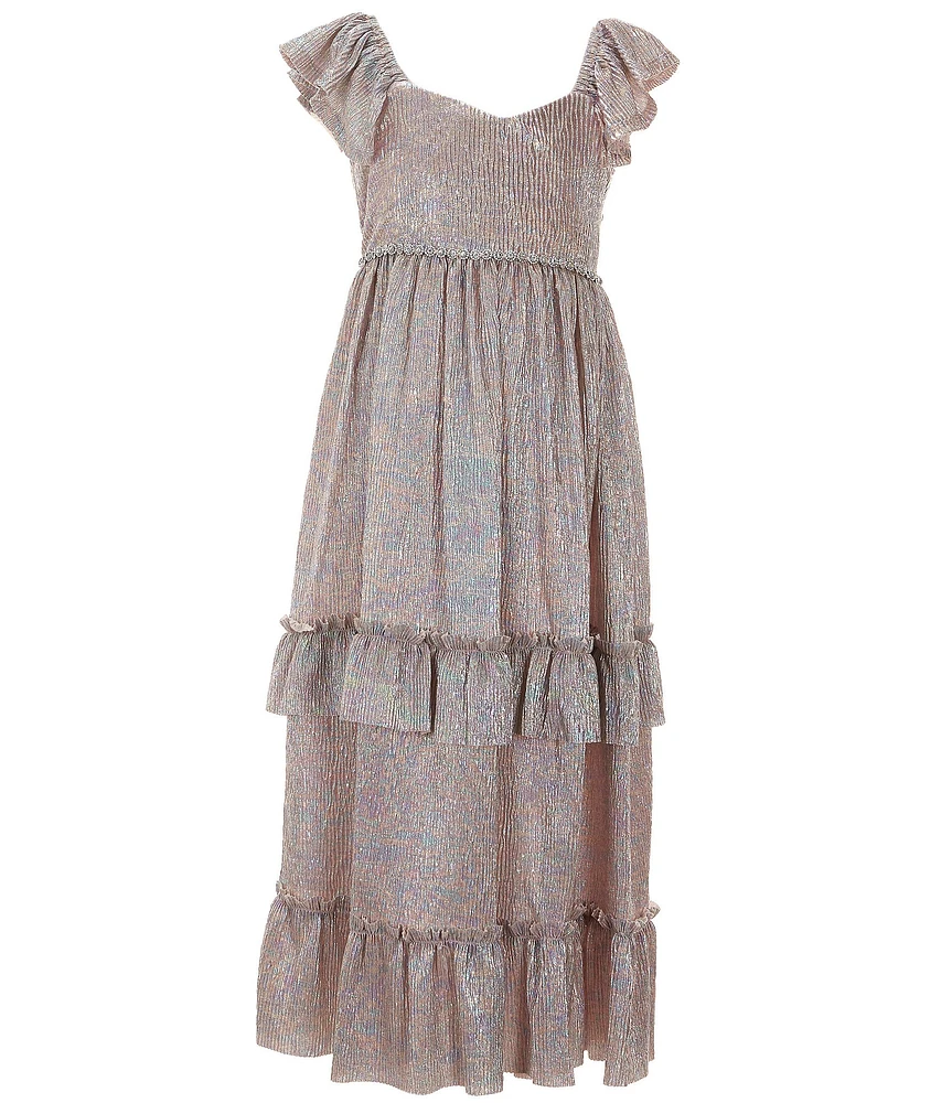 Bonnie Jean Big Girls Flutter-Sleeve Opalenscent Jeweled-Waist Long Dress