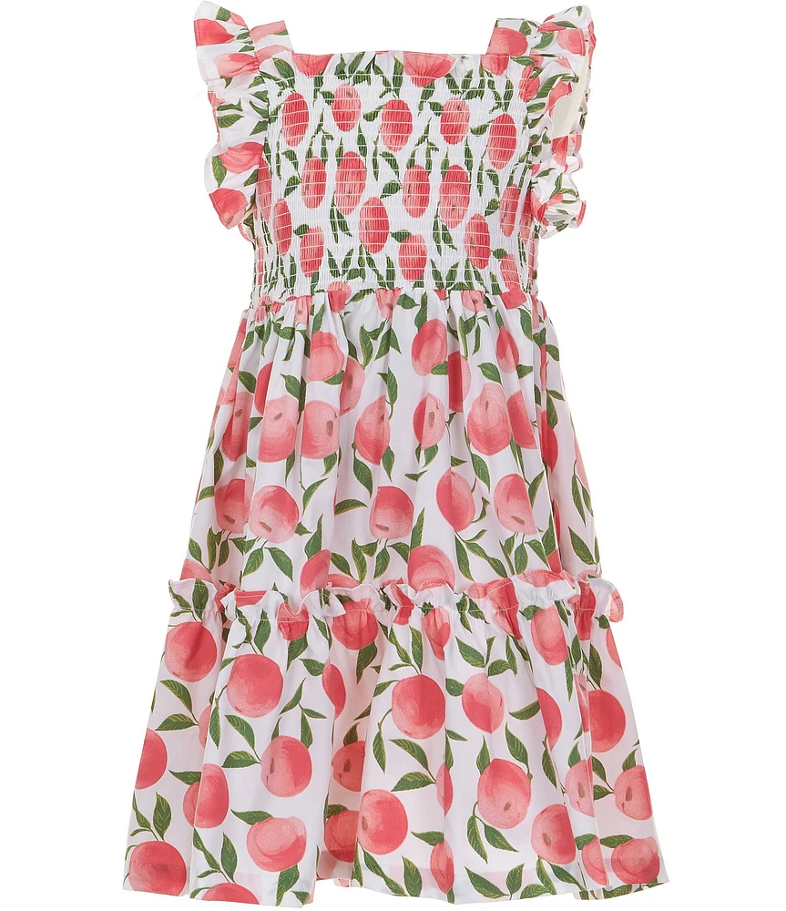Bonnie Jean Big Girls Flutter-Sleeve Peach-Printed Fit-And-Flare Dress