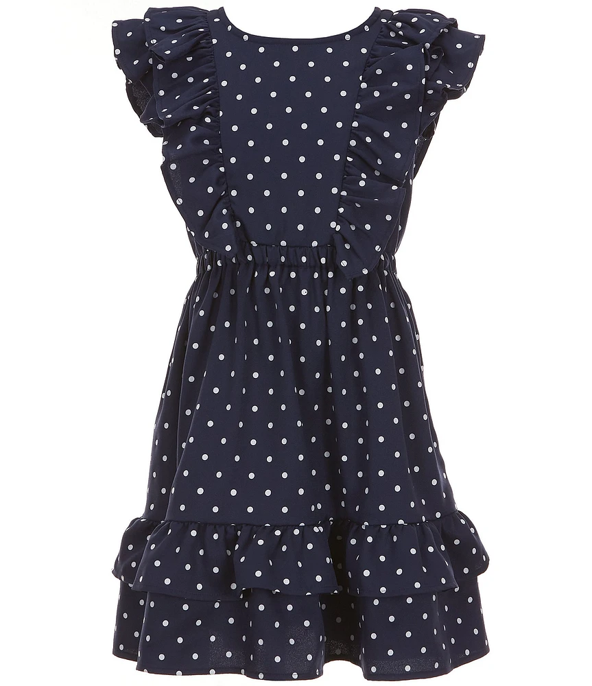 Bonnie Jean Big Girls Flutter Sleeve Tiered Skirt Polka Dot Dress