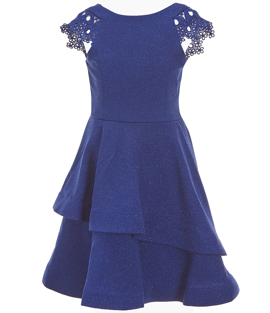Bonnie Jean Big Girls Lace Sleeve Sparkle-Knit Fit & Flare Dress