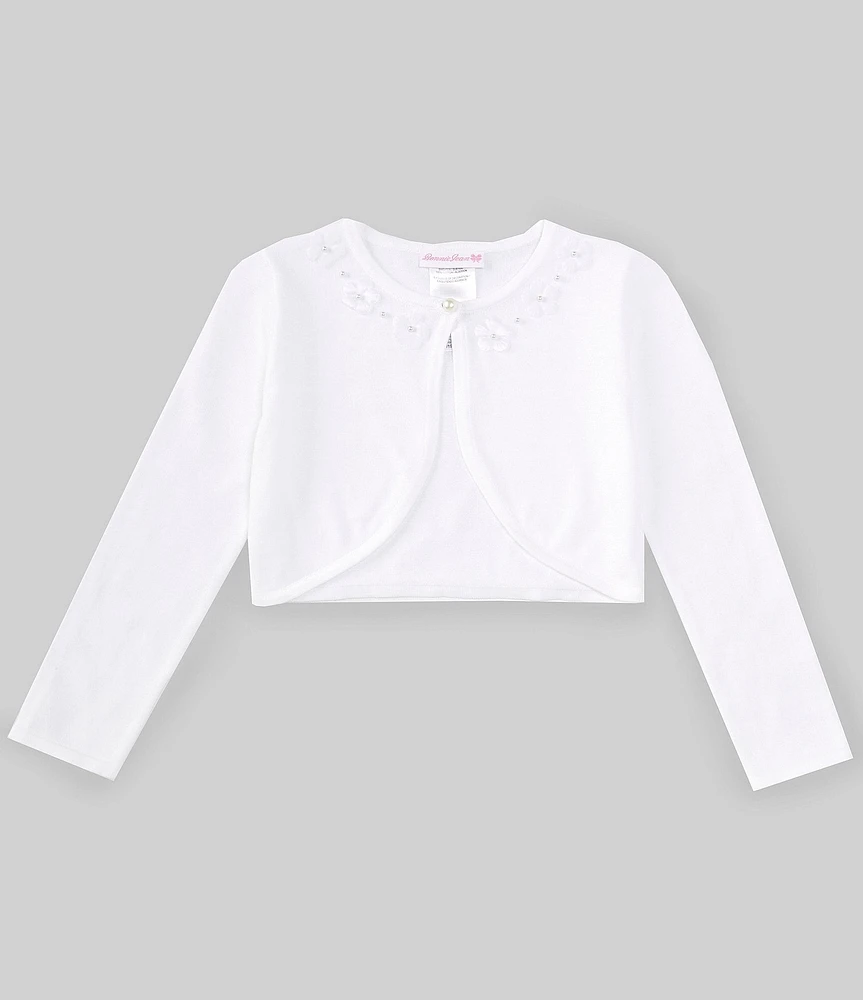 Bonnie Jean Big Girls Long Sleeve Rosette-Appliqued Cardigan