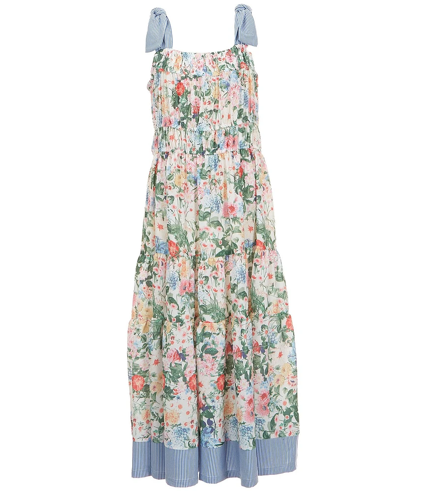 Bonnie Jean Big Girls Sleeveless Contrast-Detailed Floral-Printed Long A-Line Dress