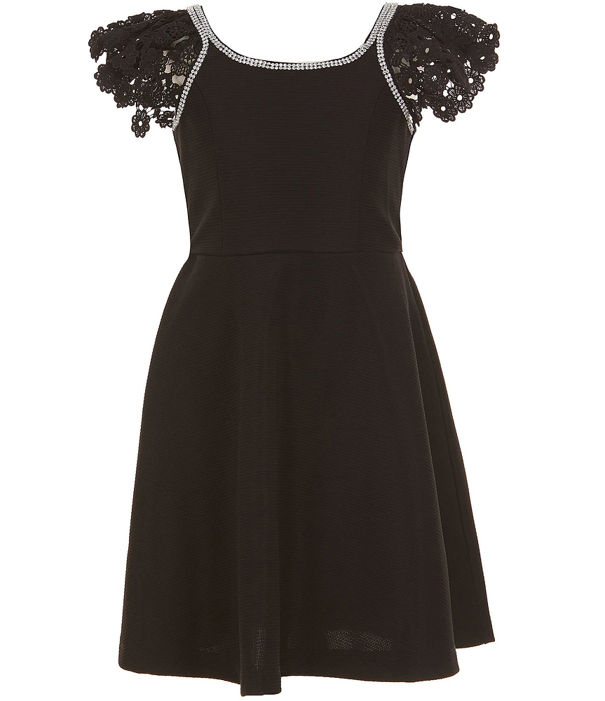 Bonnie Jean Big Girls Lace-Sleeve Scuba-Knit Fit-And-Flare Dress